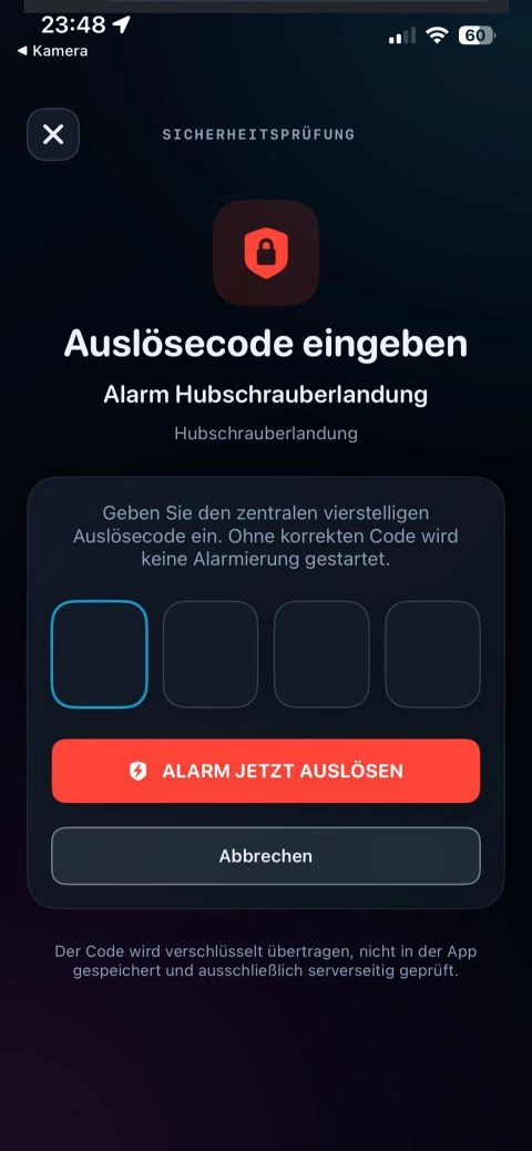 Deutsche Referenzansicht der geschützten Alarmauslösung